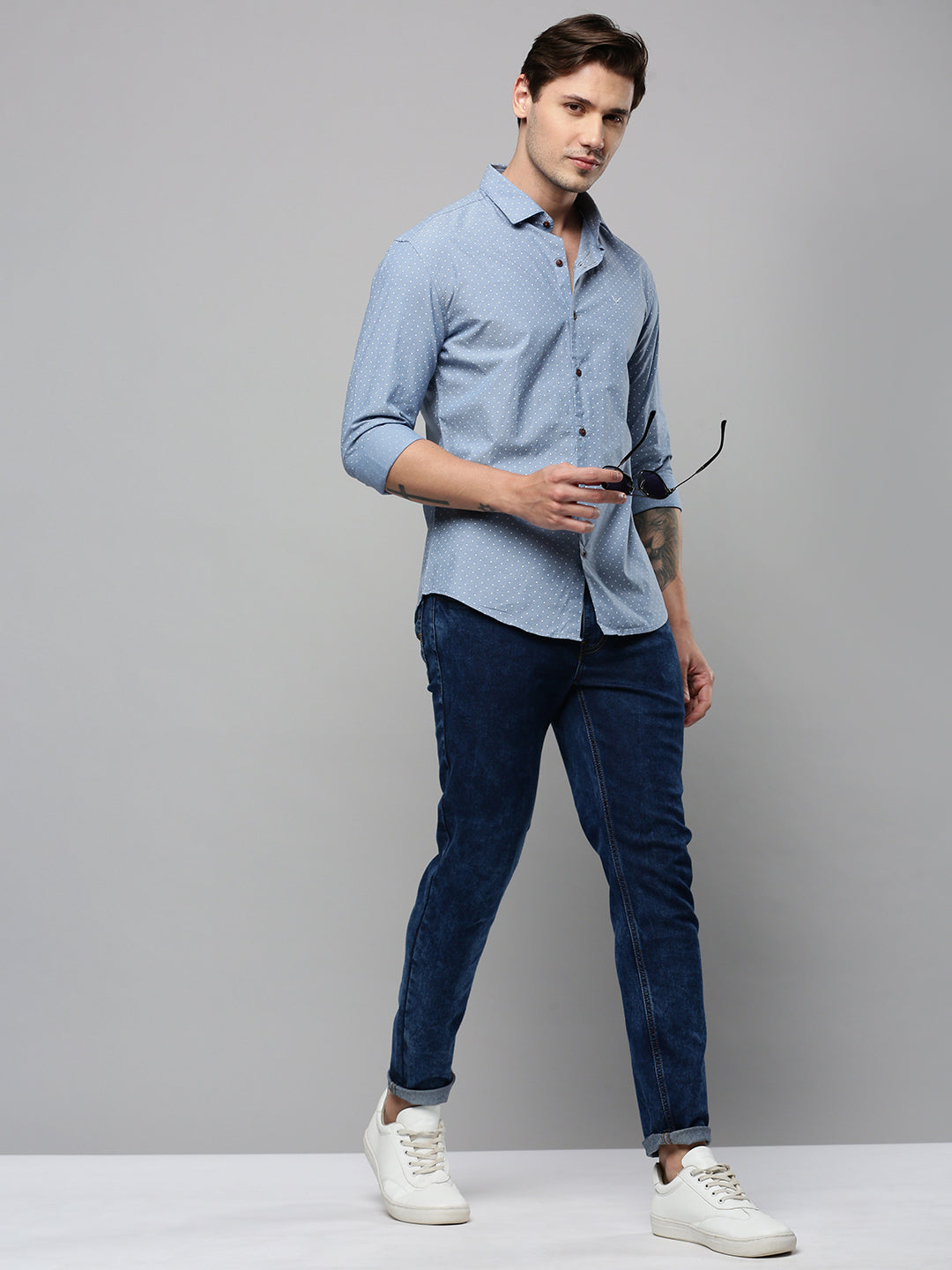 Men Blue Printed Casual Shirt