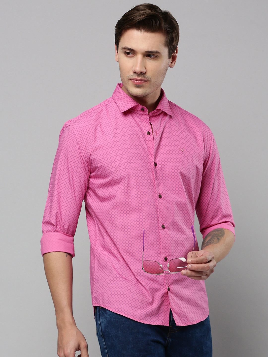 Men Pink Printed Casual Shirt