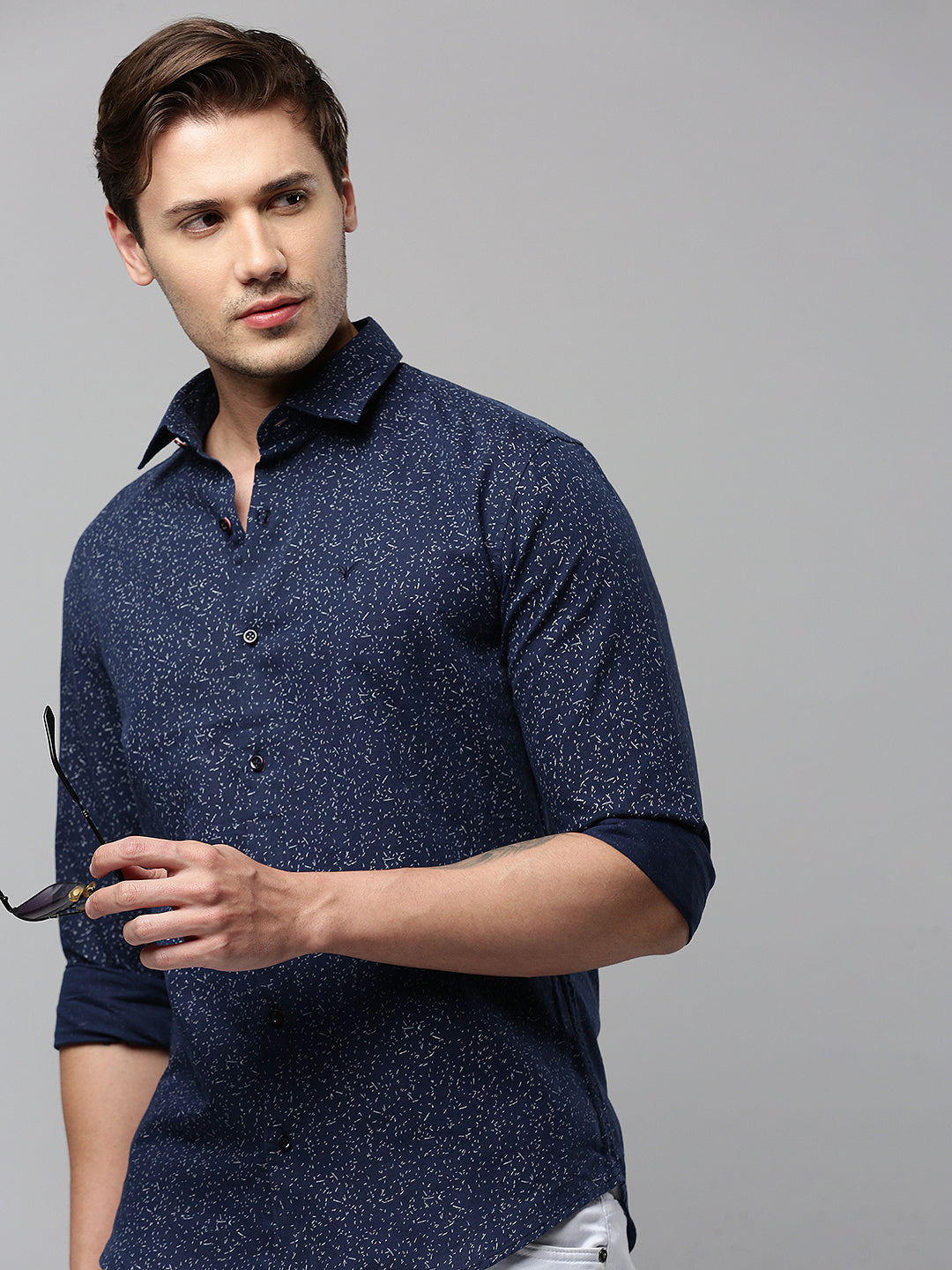 Men Navy Printed Casual Shirt