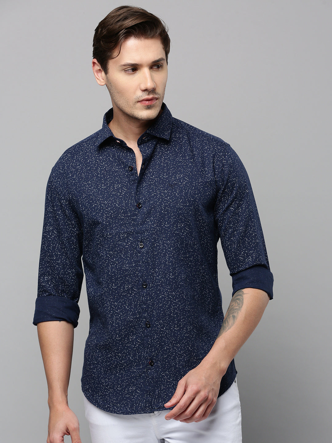 Men Navy Printed Casual Shirt