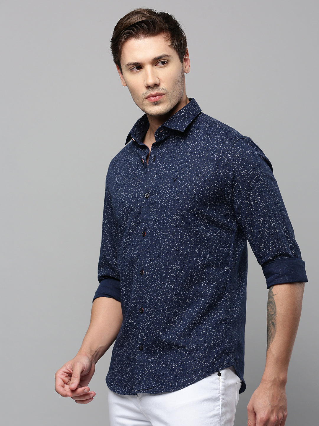 Men Navy Printed Casual Shirt