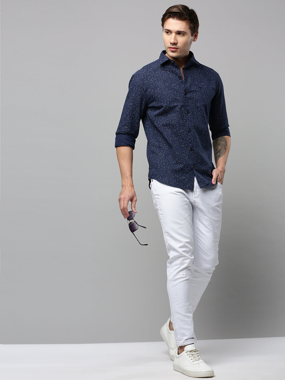 Men Navy Printed Casual Shirt