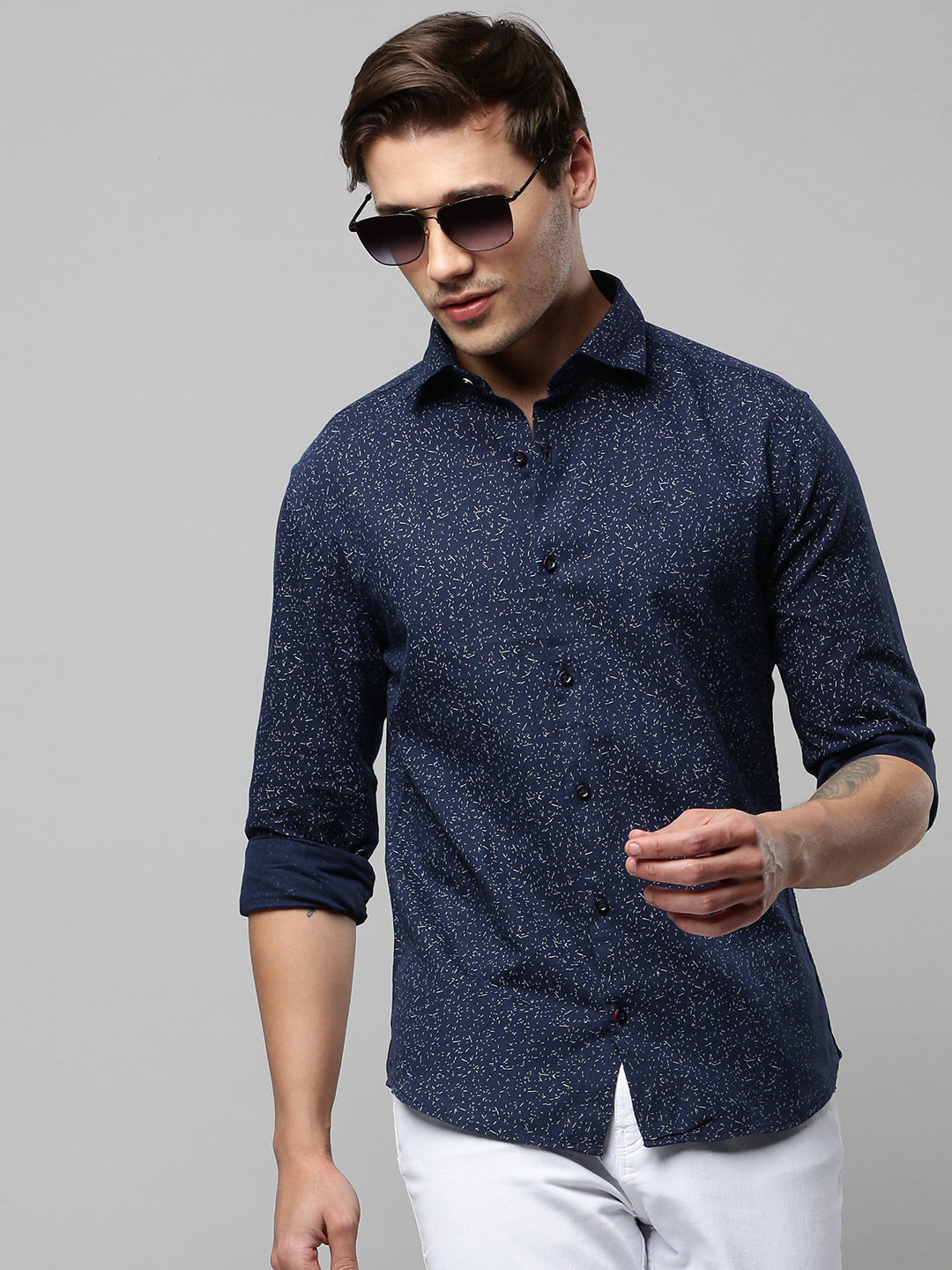 Men Navy Printed Casual Shirt