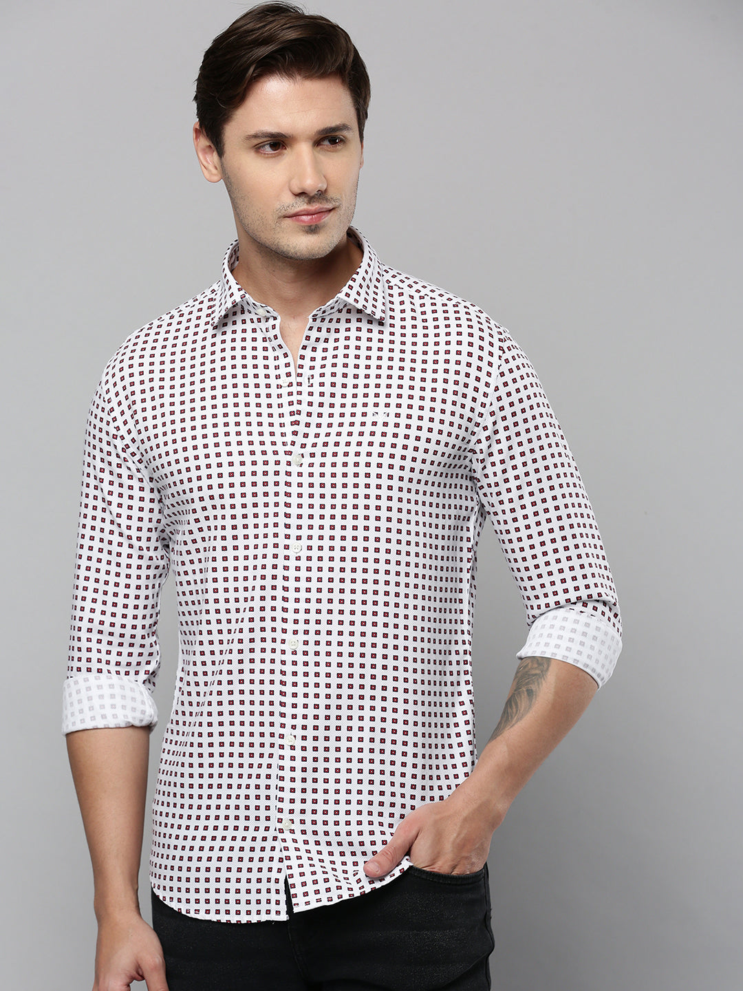 Men White Polka Dots Casual Shirt