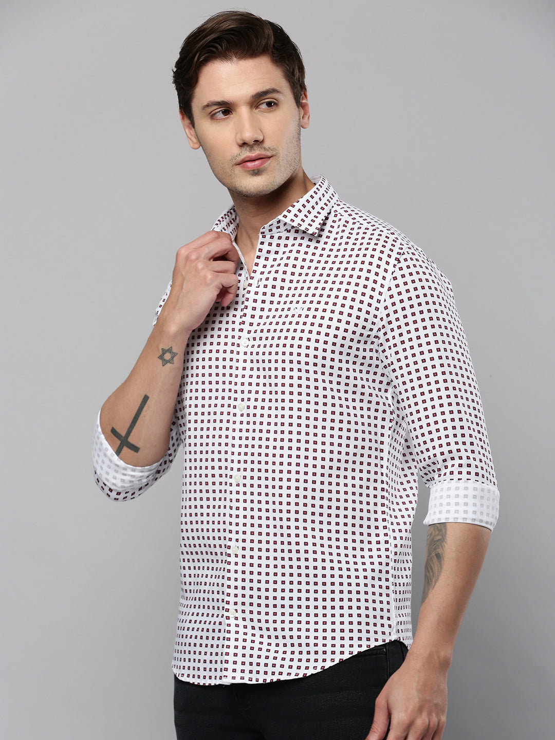 Men White Polka Dots Casual Shirt