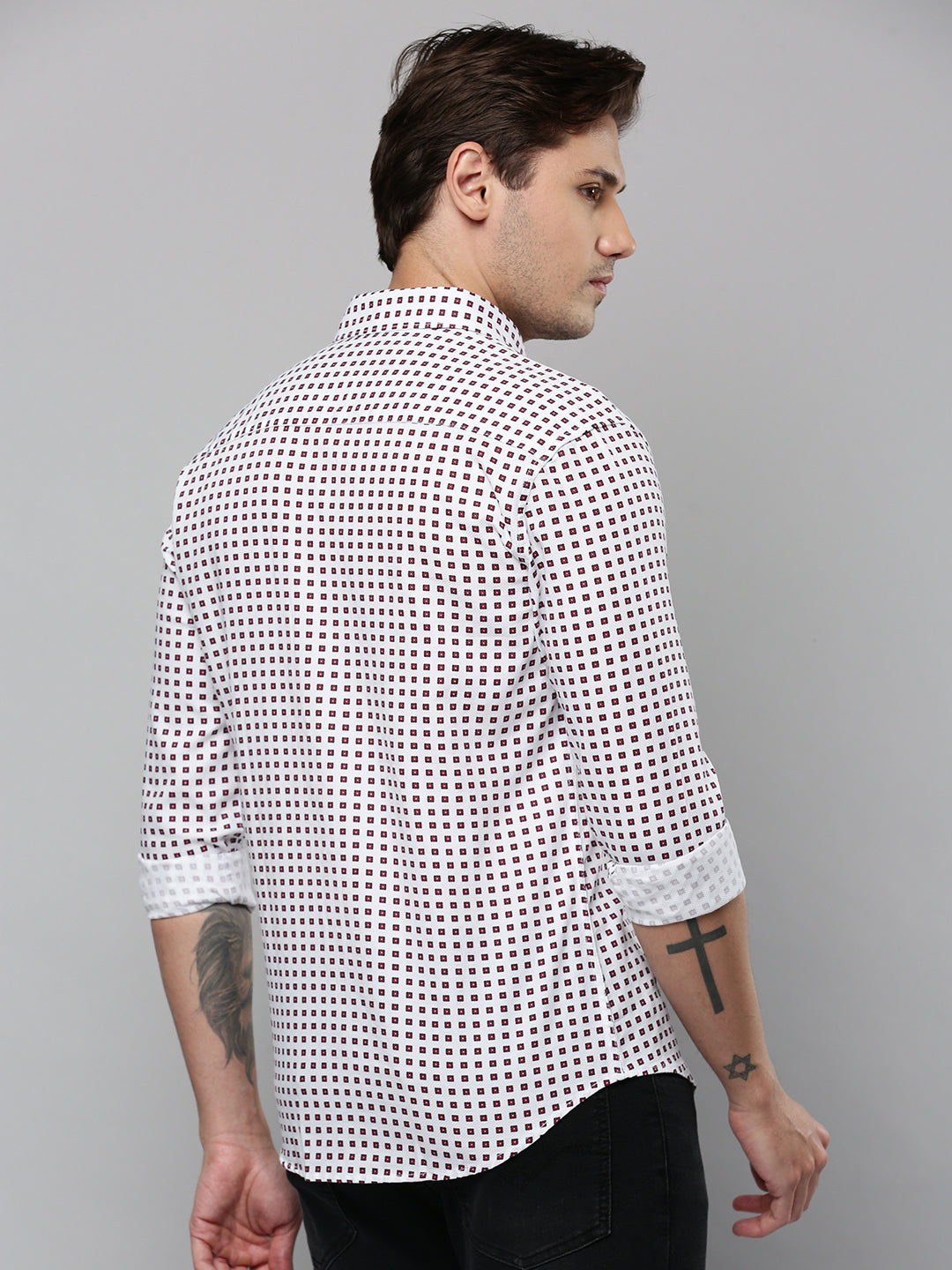 Men White Polka Dots Casual Shirt