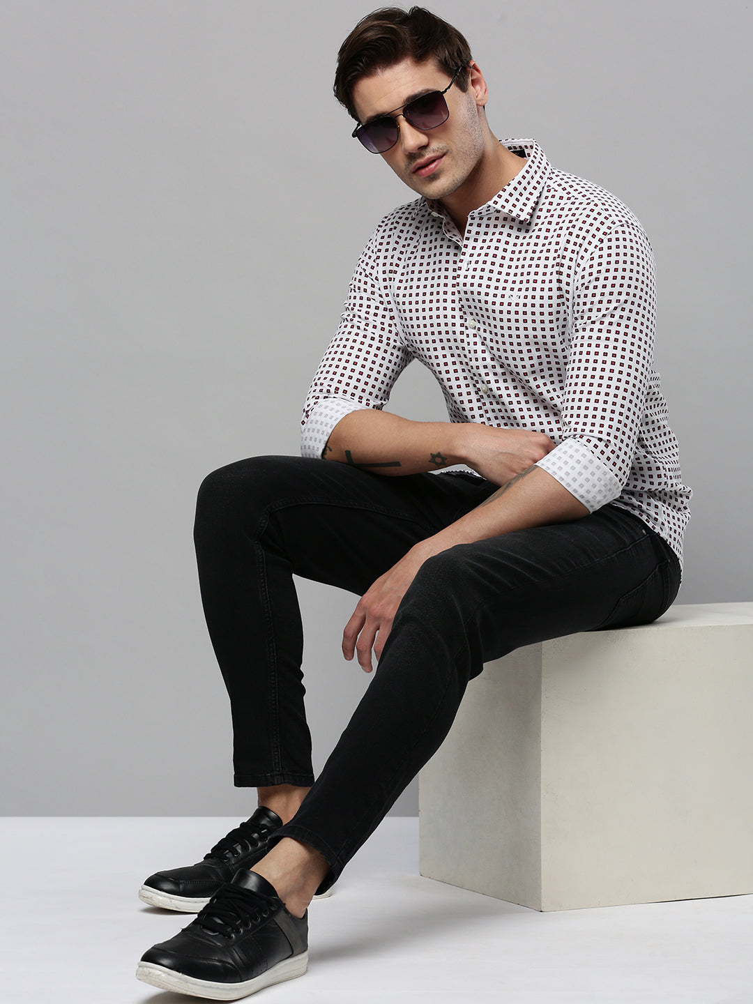 Men White Polka Dots Casual Shirt