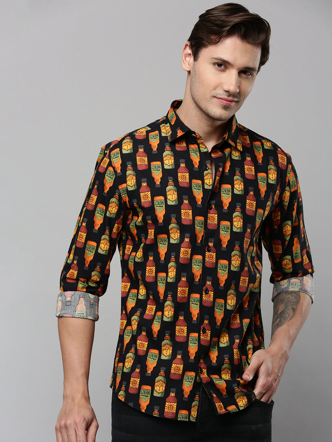 Men Black Printed Casual Shirt