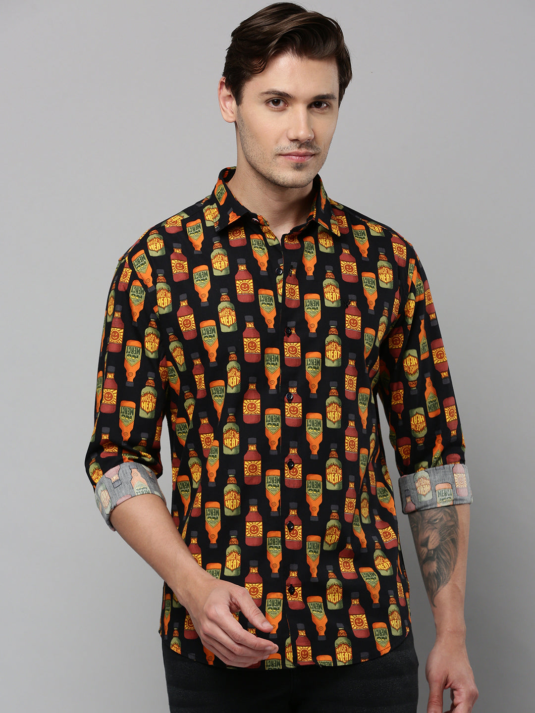 Men Black Printed Casual Shirt