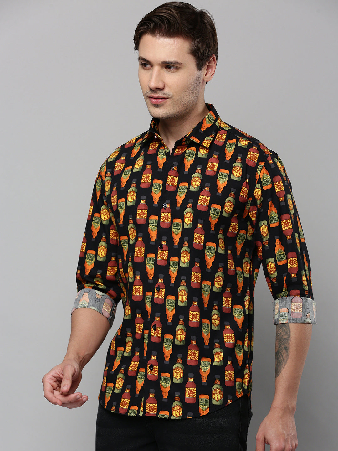 Men Black Printed Casual Shirt