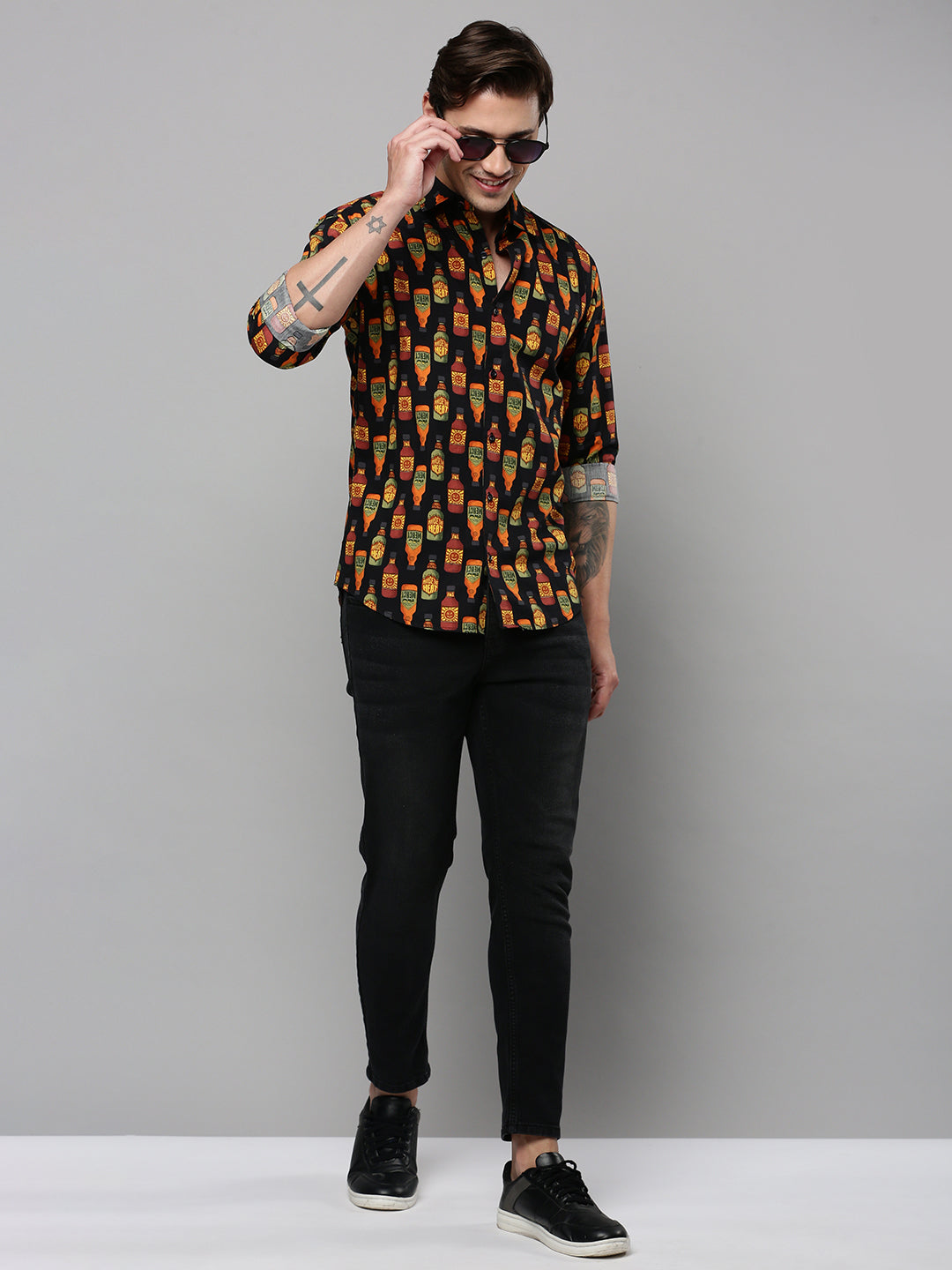 Men Black Printed Casual Shirt