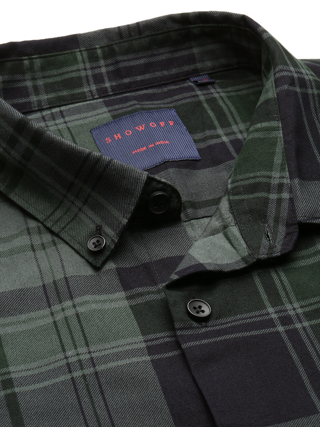 Men Green Spread Collar Tartan Checks Shirt