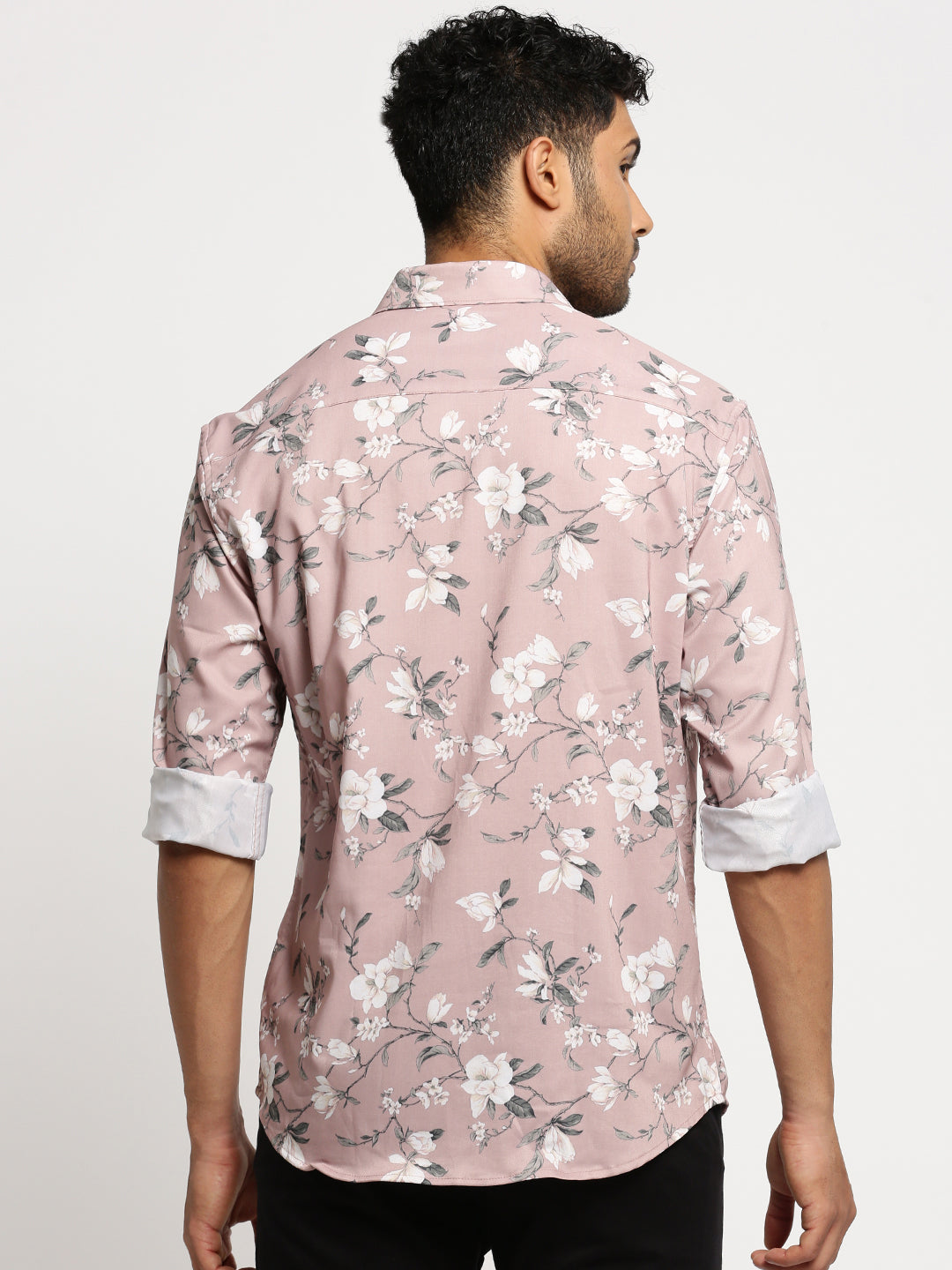 Men Peach Spread Collar Floral Shirt