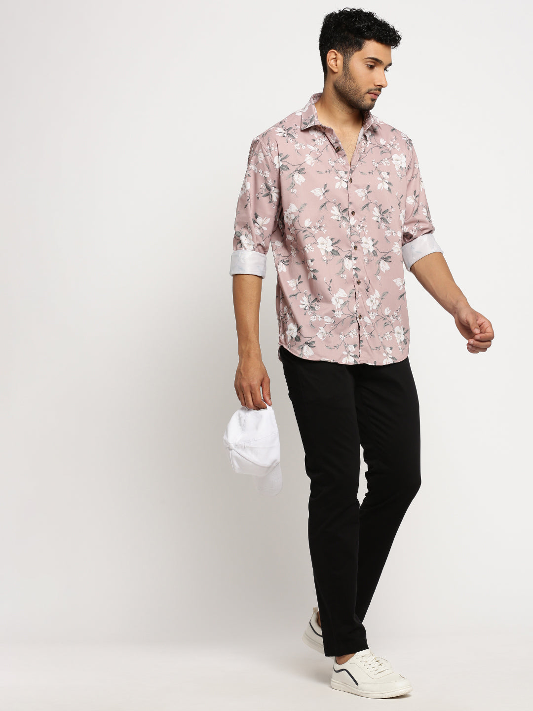 Men Peach Spread Collar Floral Shirt