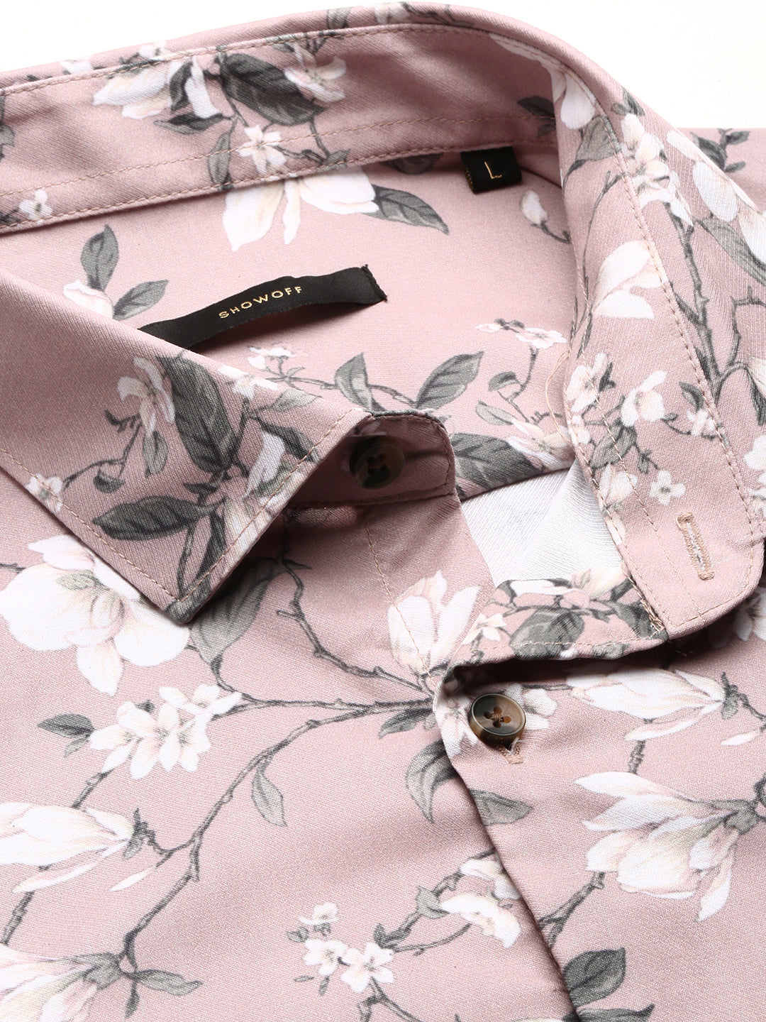 Men Peach Spread Collar Floral Shirt