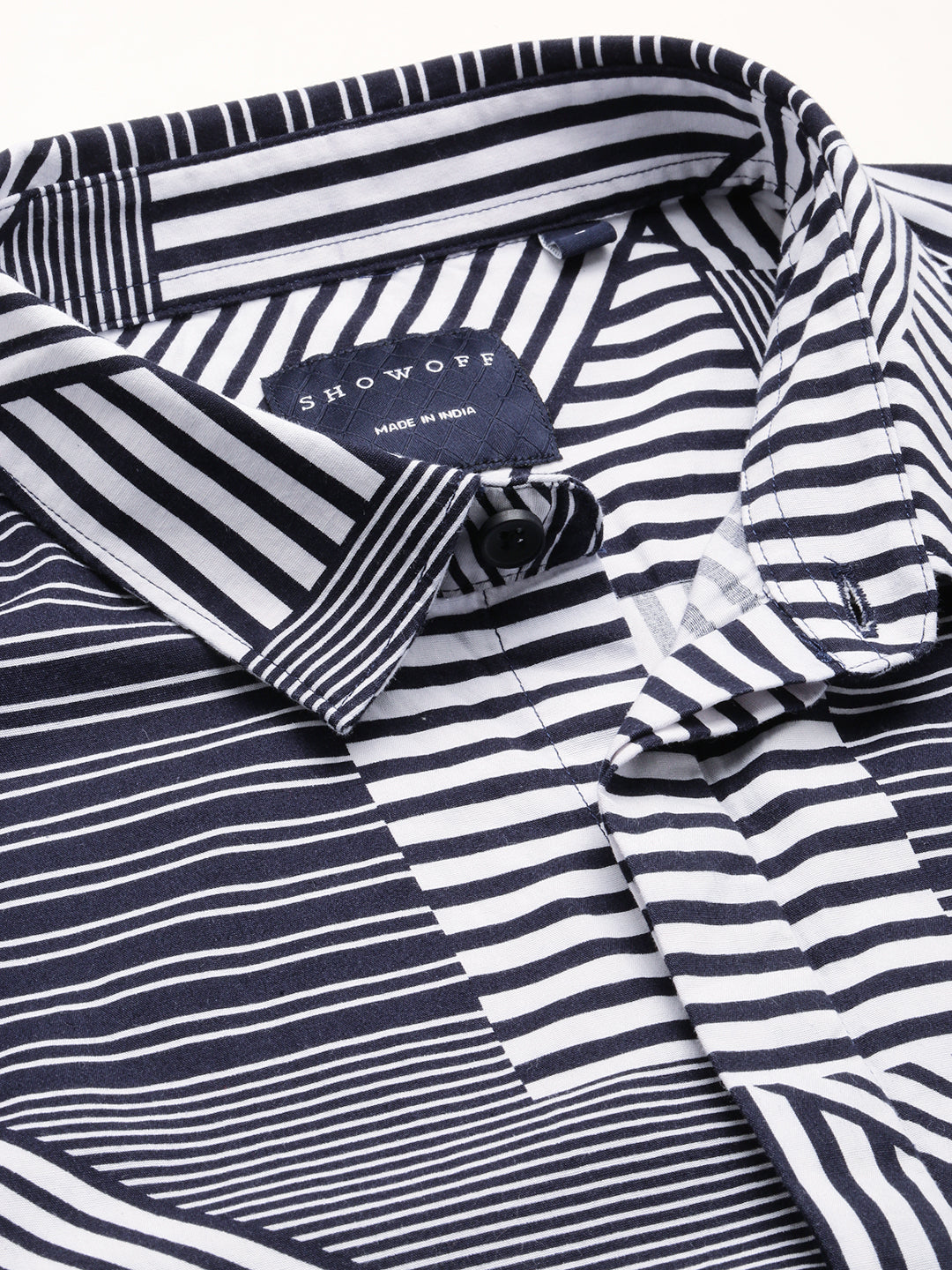 Men Blue Spread Collar Multi Stripes Shirt