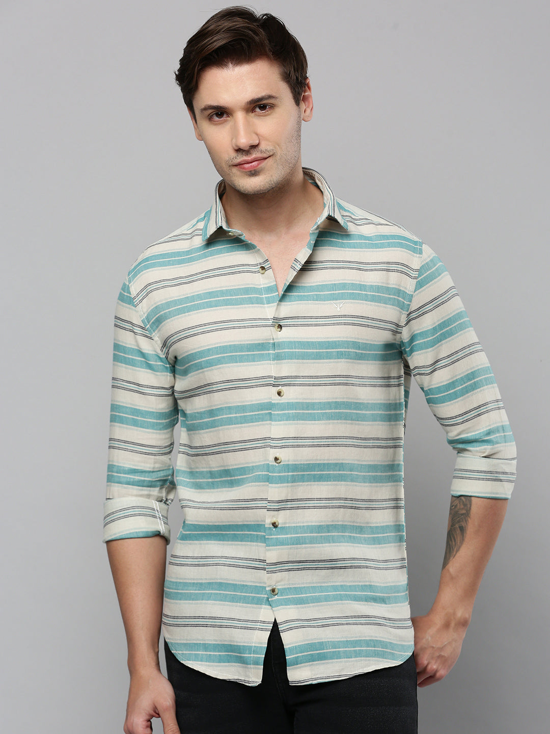 Men Beige Striped Casual Shirt