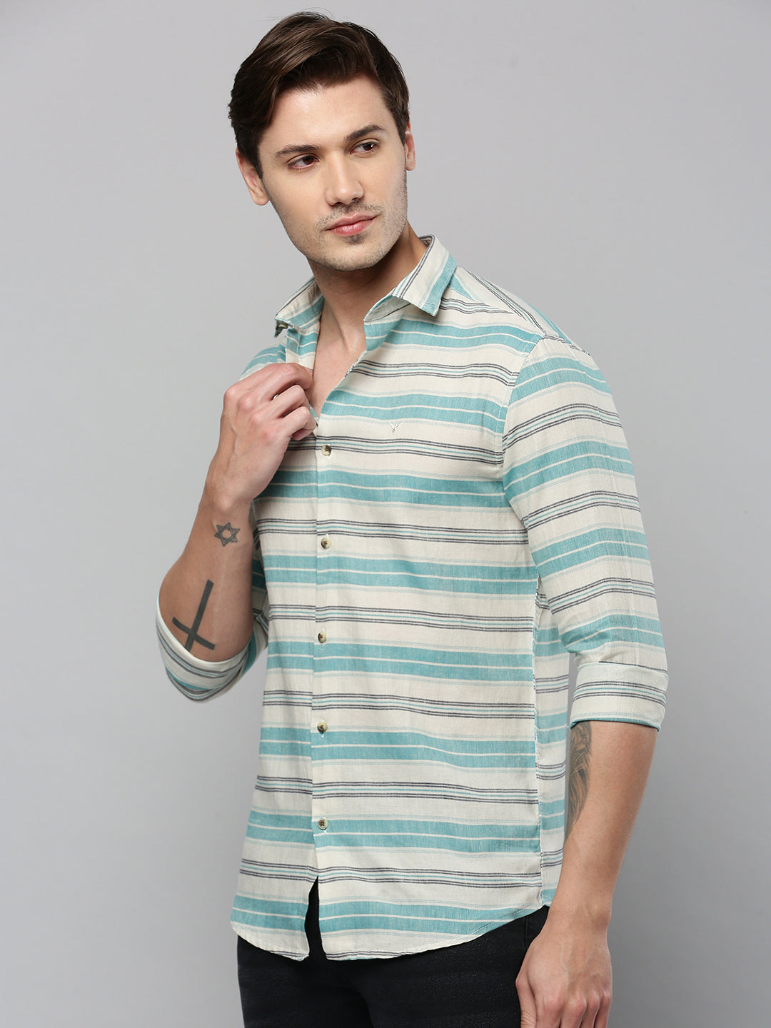 Men Beige Striped Casual Shirt