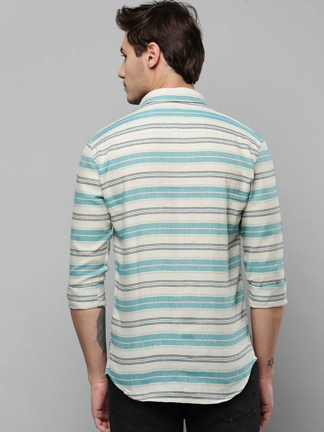 Men Beige Striped Casual Shirt