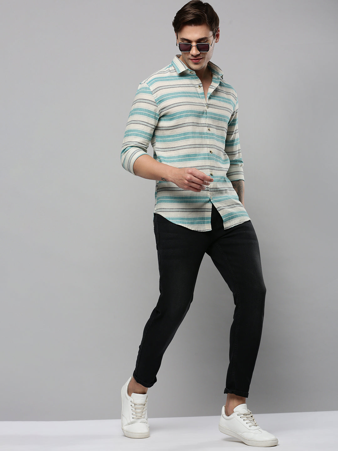 Men Beige Striped Casual Shirt