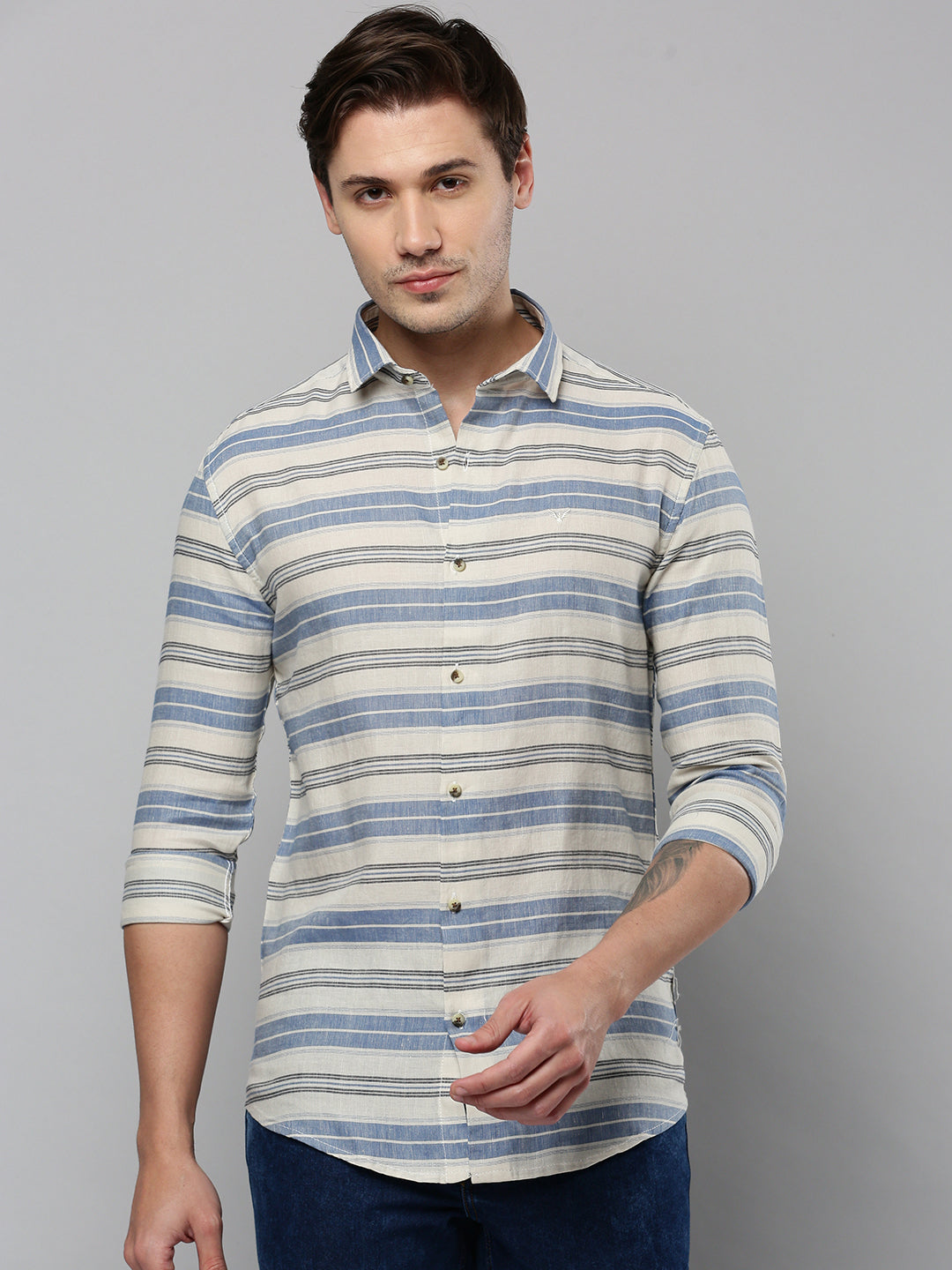 Men Beige Striped Casual Shirt