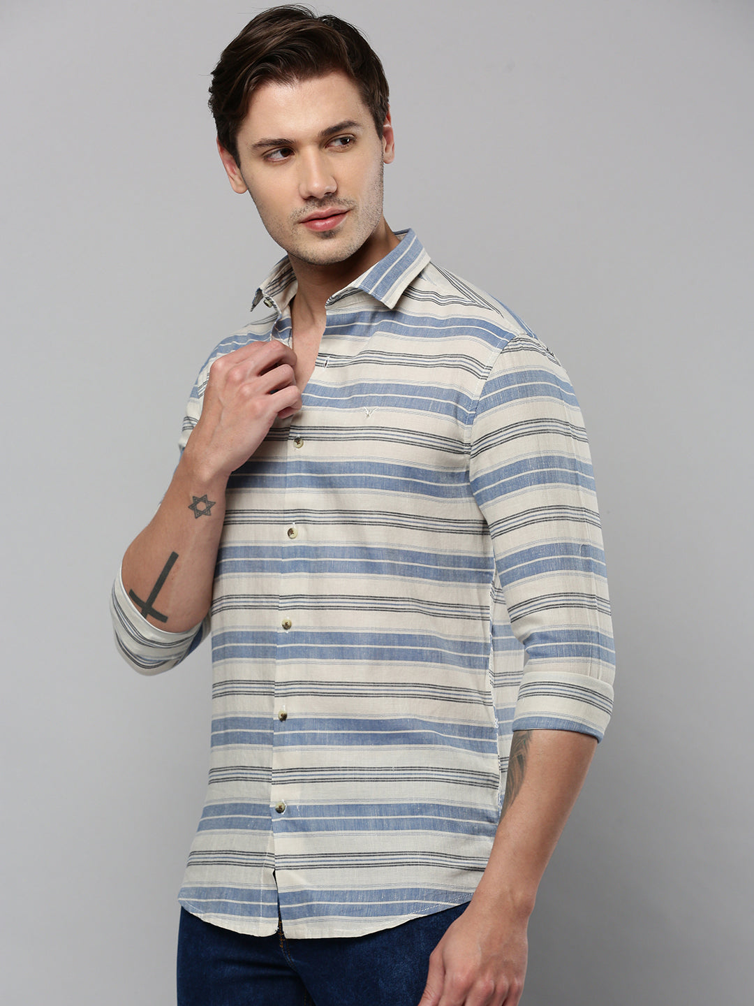 Men Beige Striped Casual Shirt