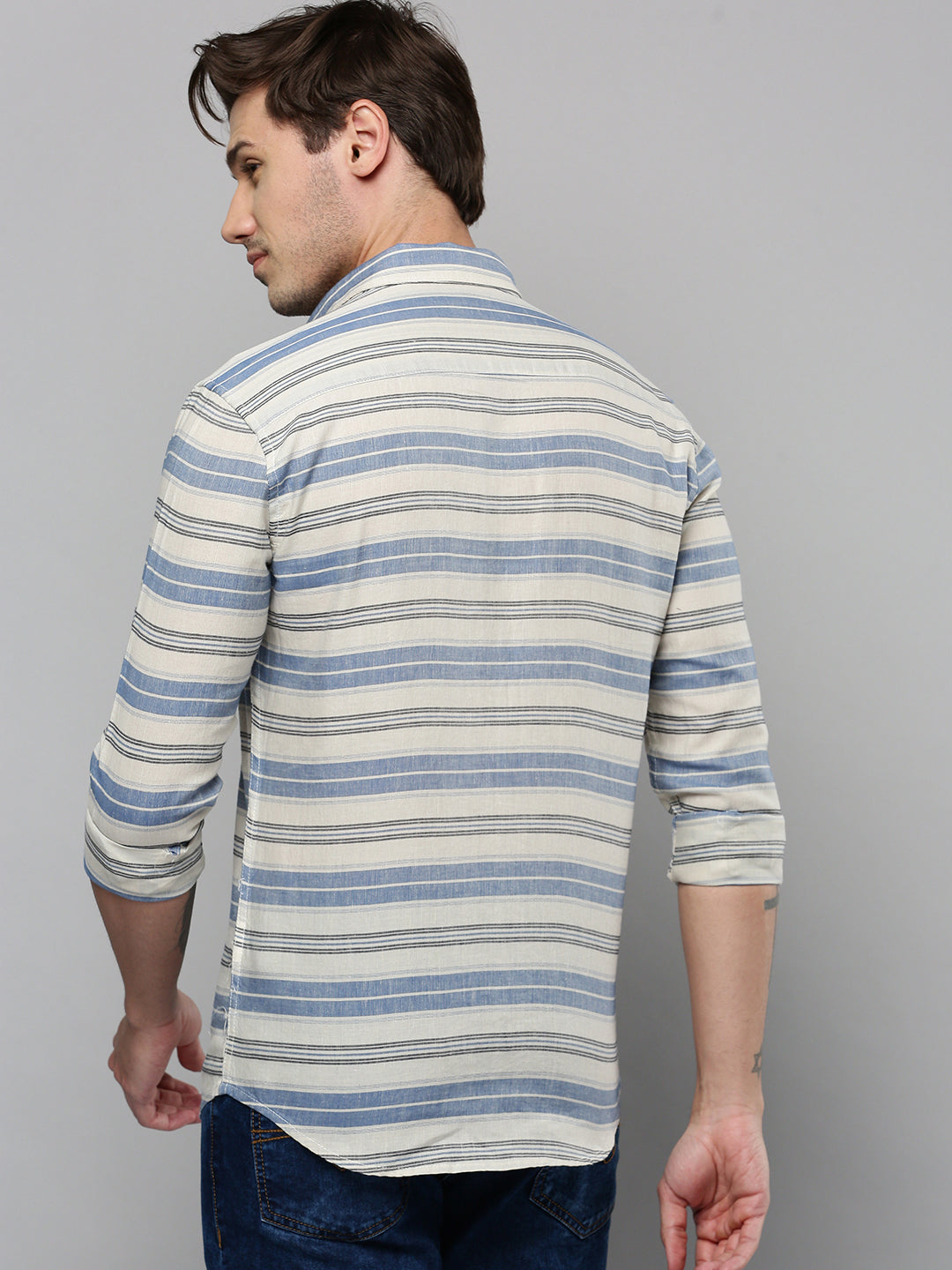 Men Beige Striped Casual Shirt