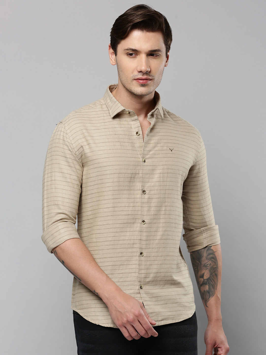 Men Tan Striped Casual Shirt