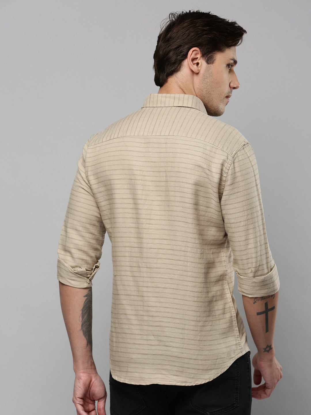 Men Tan Striped Casual Shirt