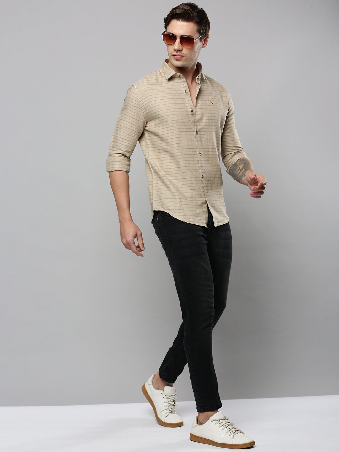 Men Tan Striped Casual Shirt