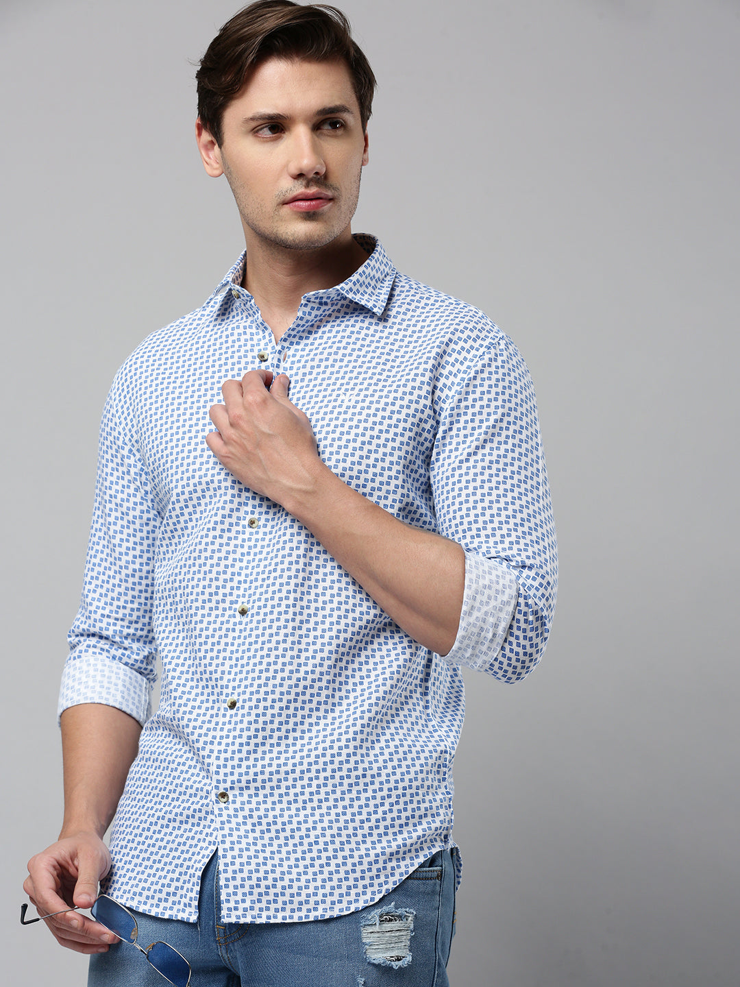 Men White Printed Casual Shirt