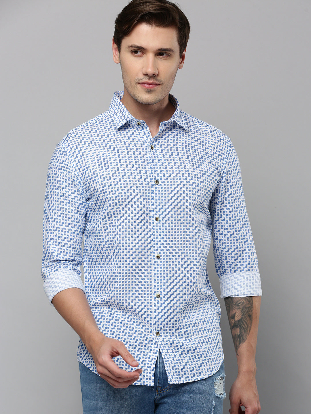 Men White Printed Casual Shirt