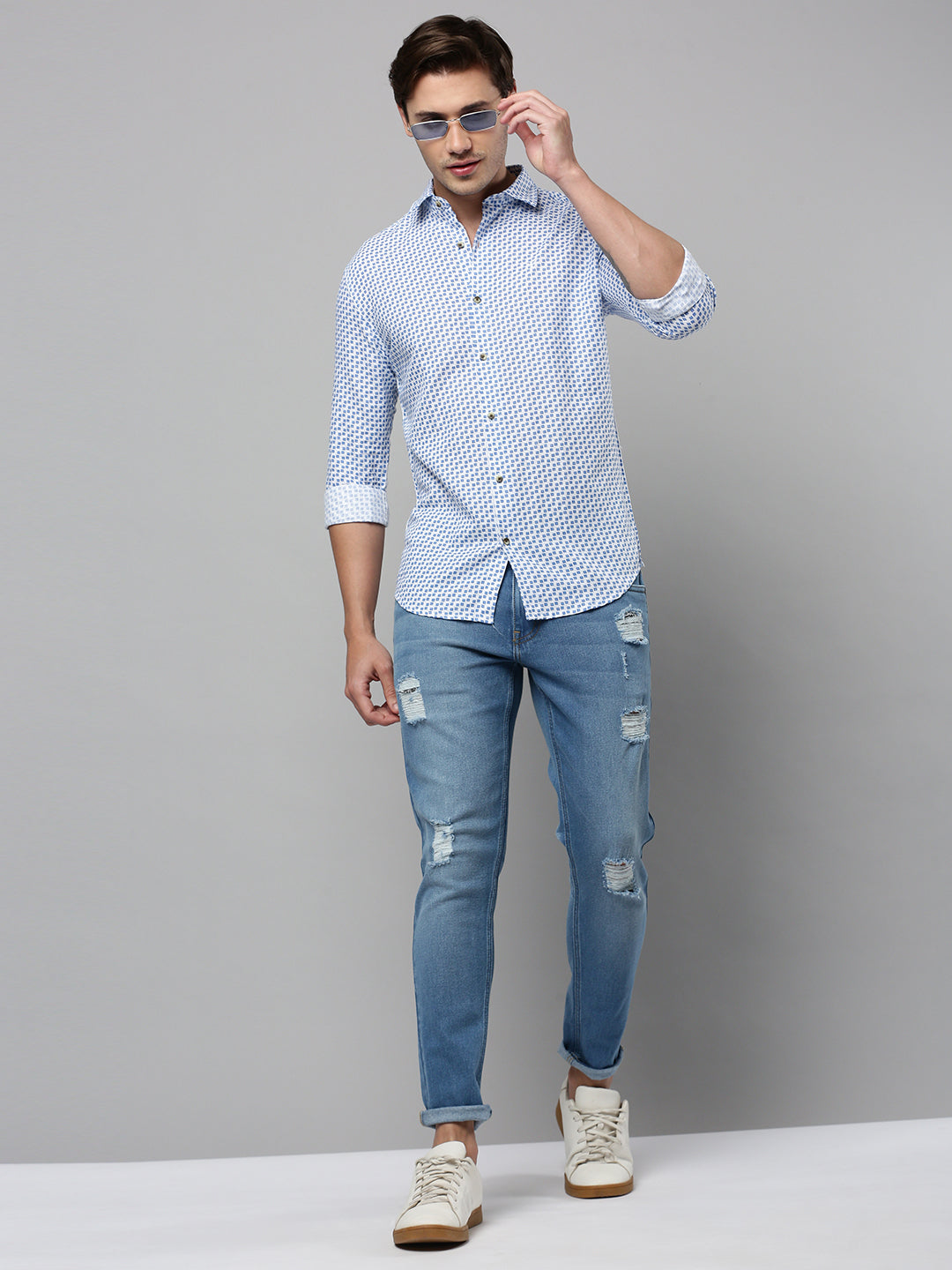 Men White Printed Casual Shirt