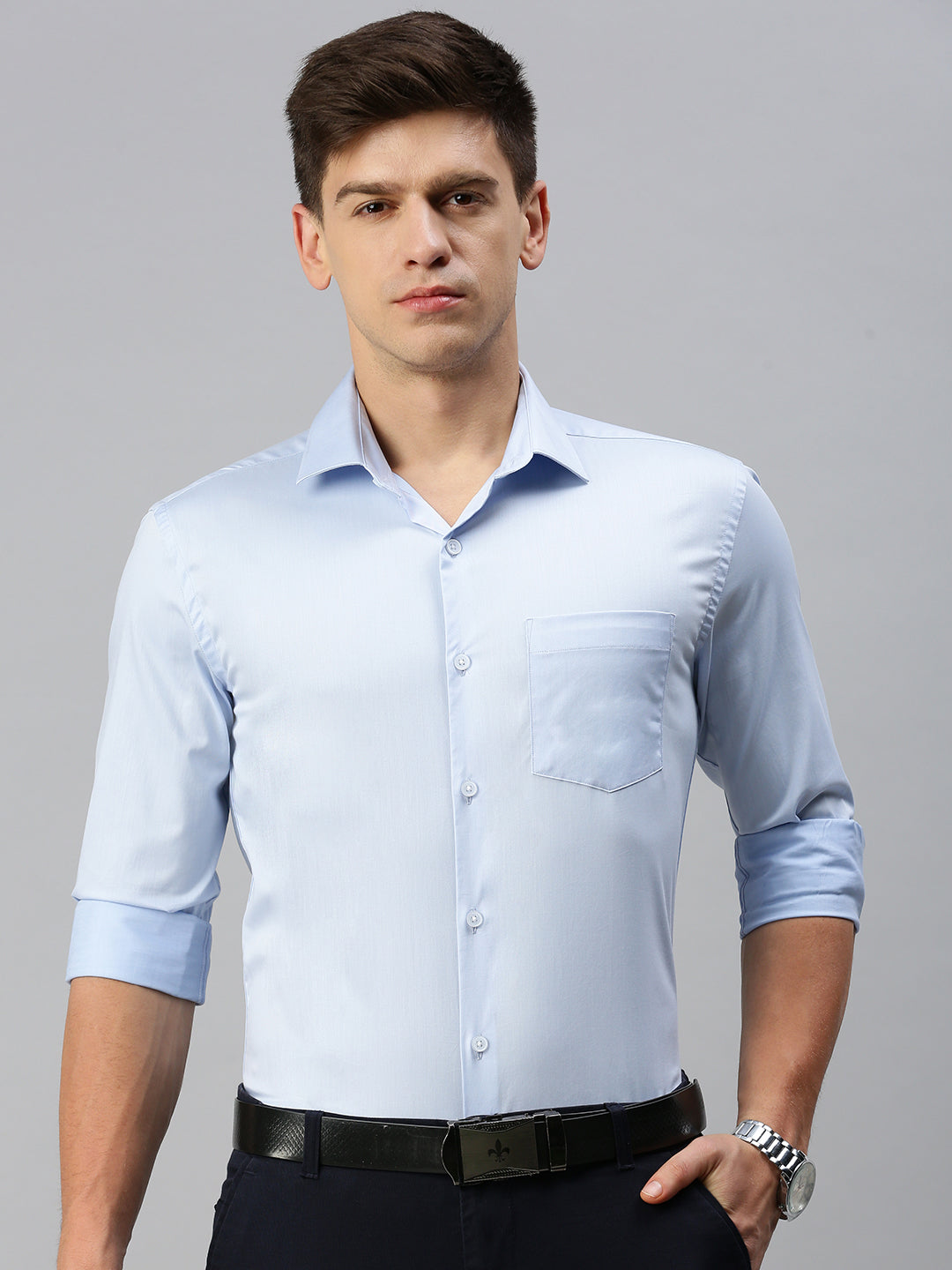 Men Blue Solid Formal Shirt