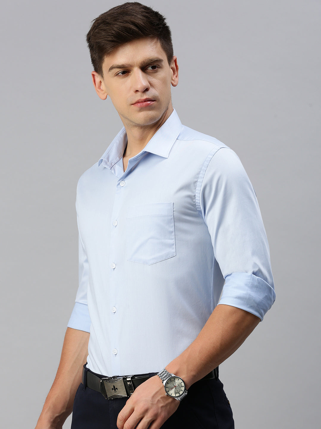 Men Blue Solid Formal Shirt