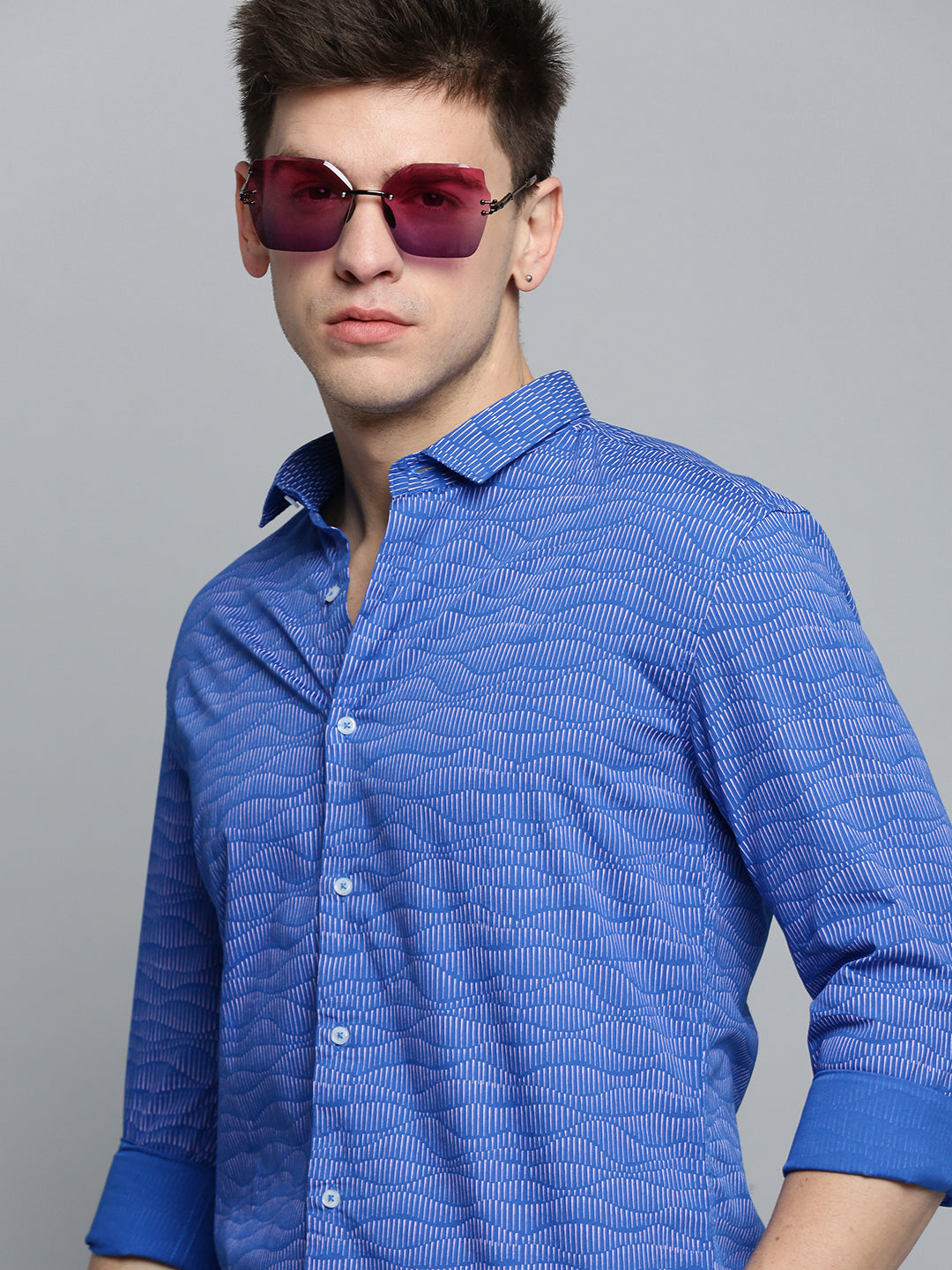 Men's Blue Printed Casual Shirt