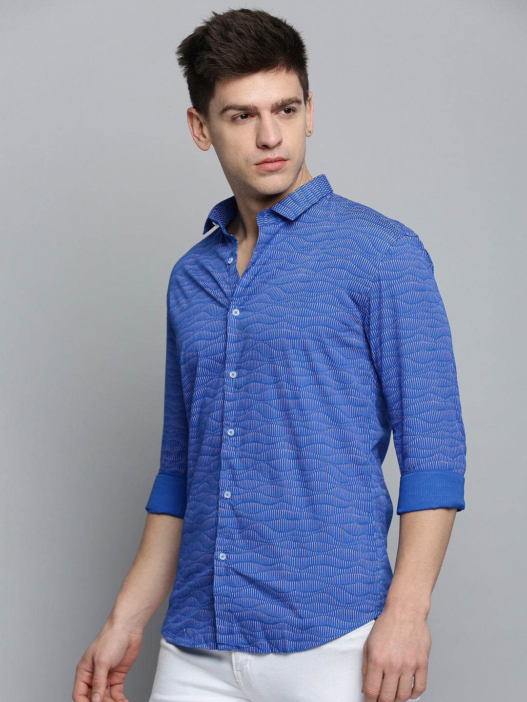 Men's Blue Printed Casual Shirt