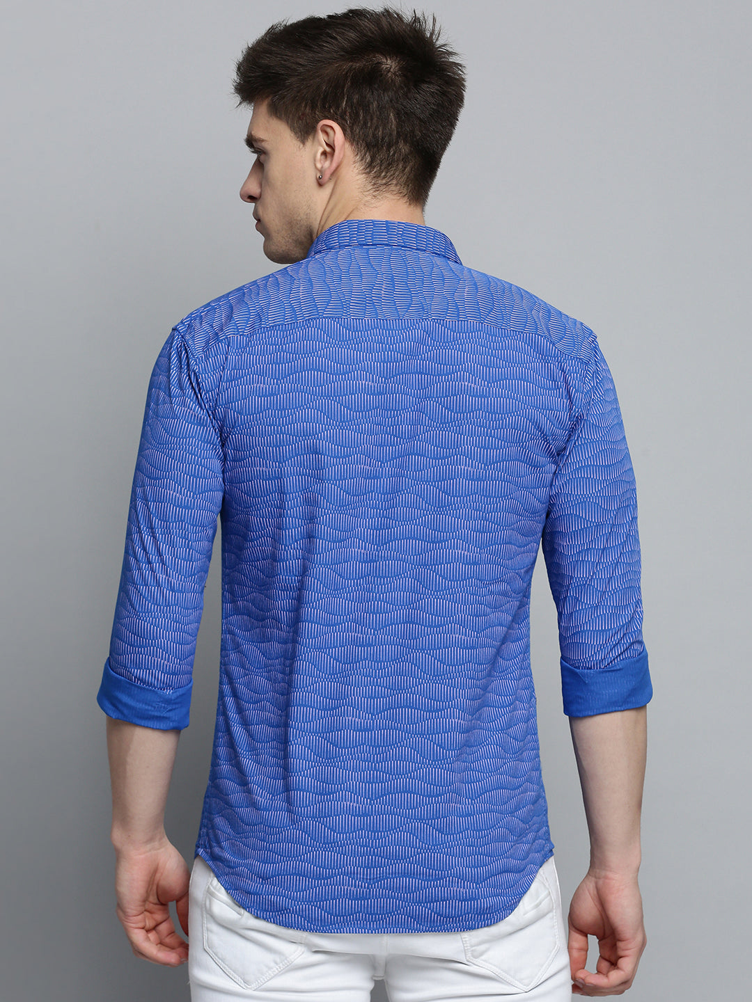 Men's Blue Printed Casual Shirt