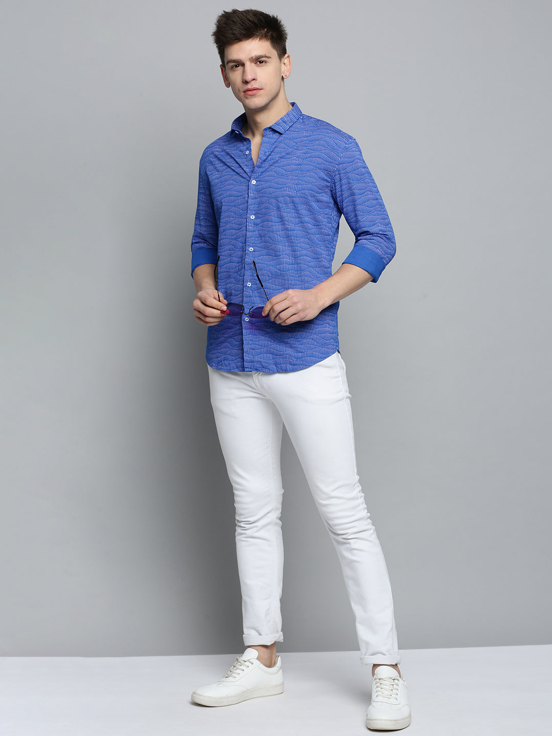 Men's Blue Printed Casual Shirt