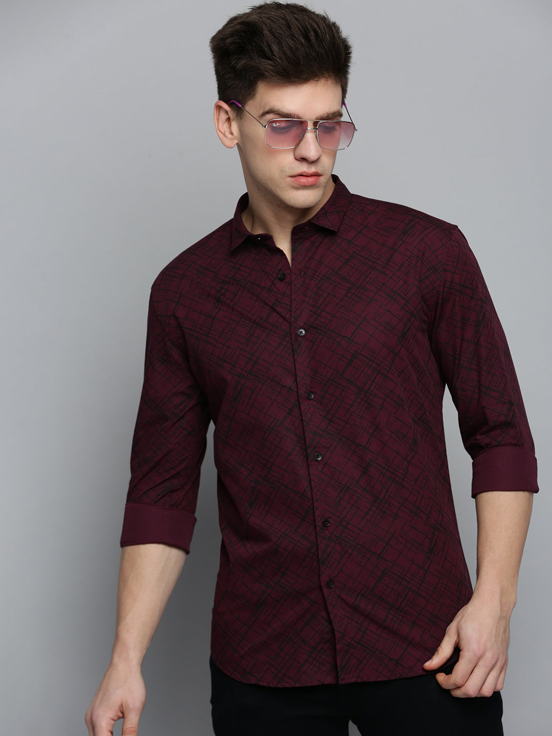 Men Purple Printed Casual Shirt