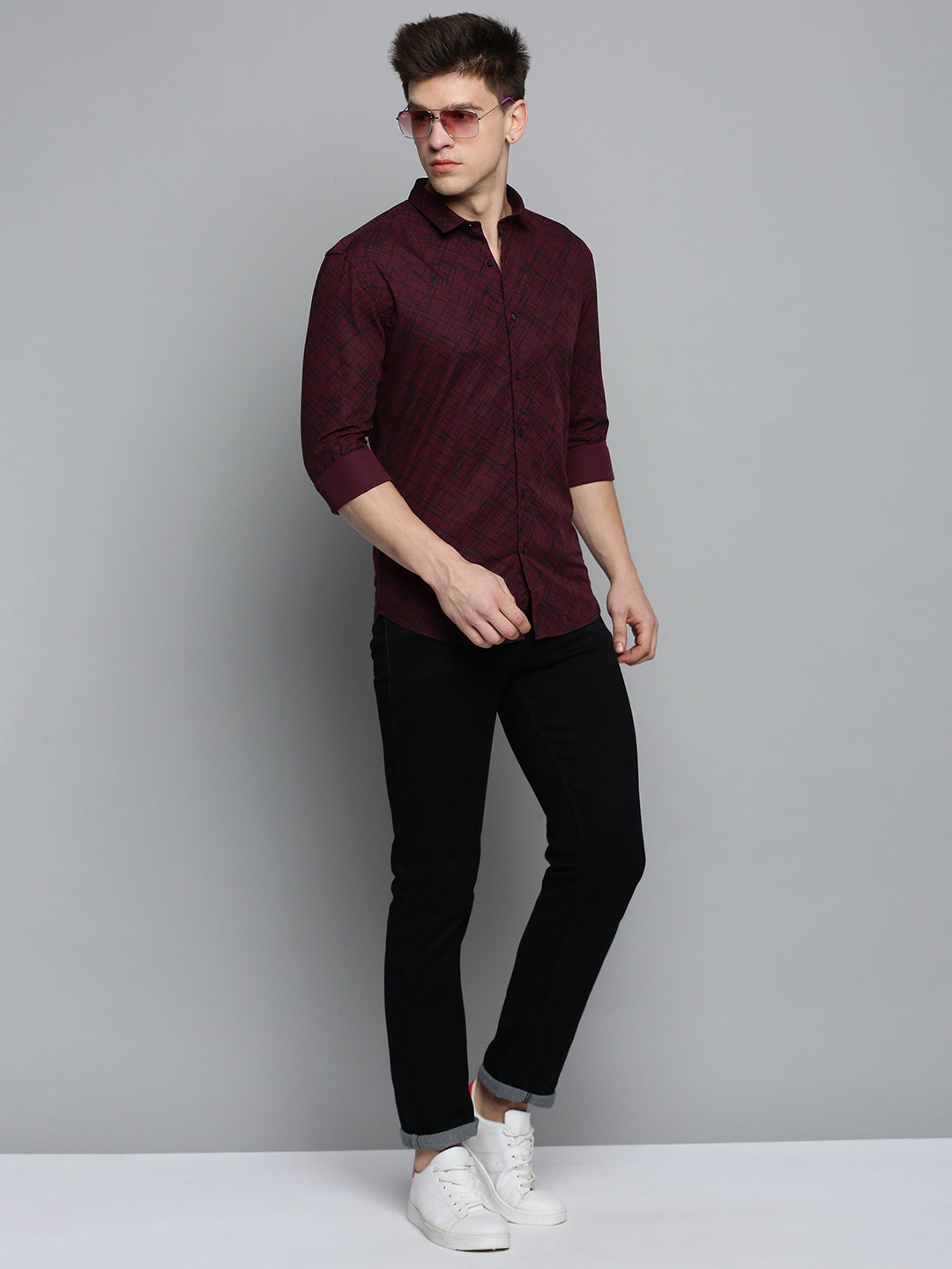 Men Purple Printed Casual Shirt