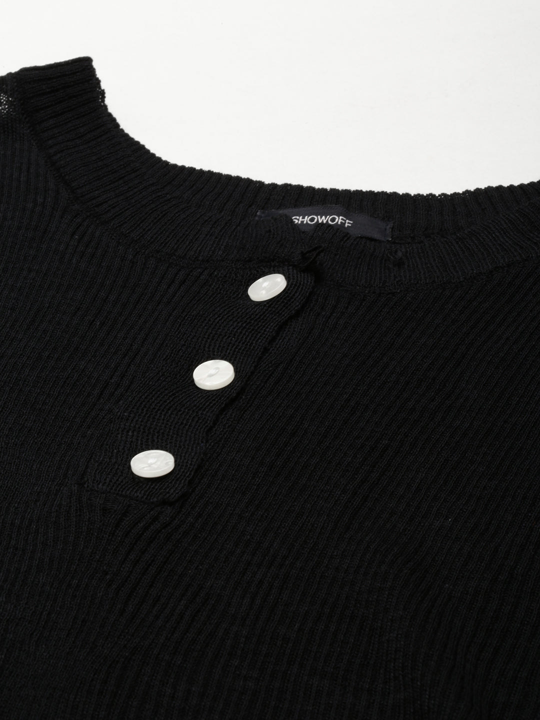 Women's Black Round Neck Cotton Crop Top