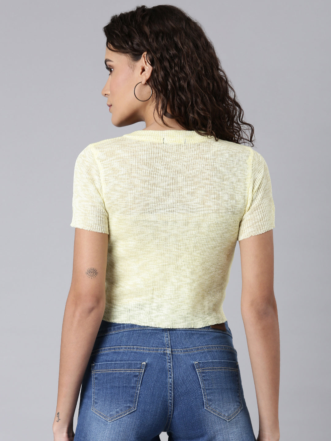 Women Yellow Solid FittedCrop Top