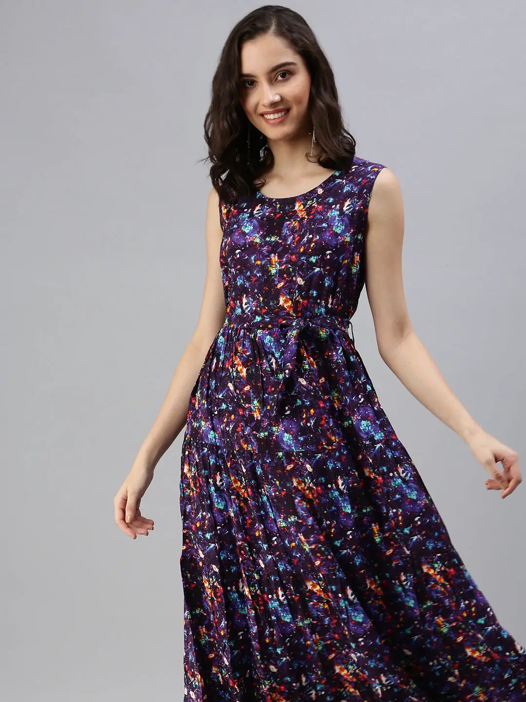 Women's Purple Printed A-Line Dress
