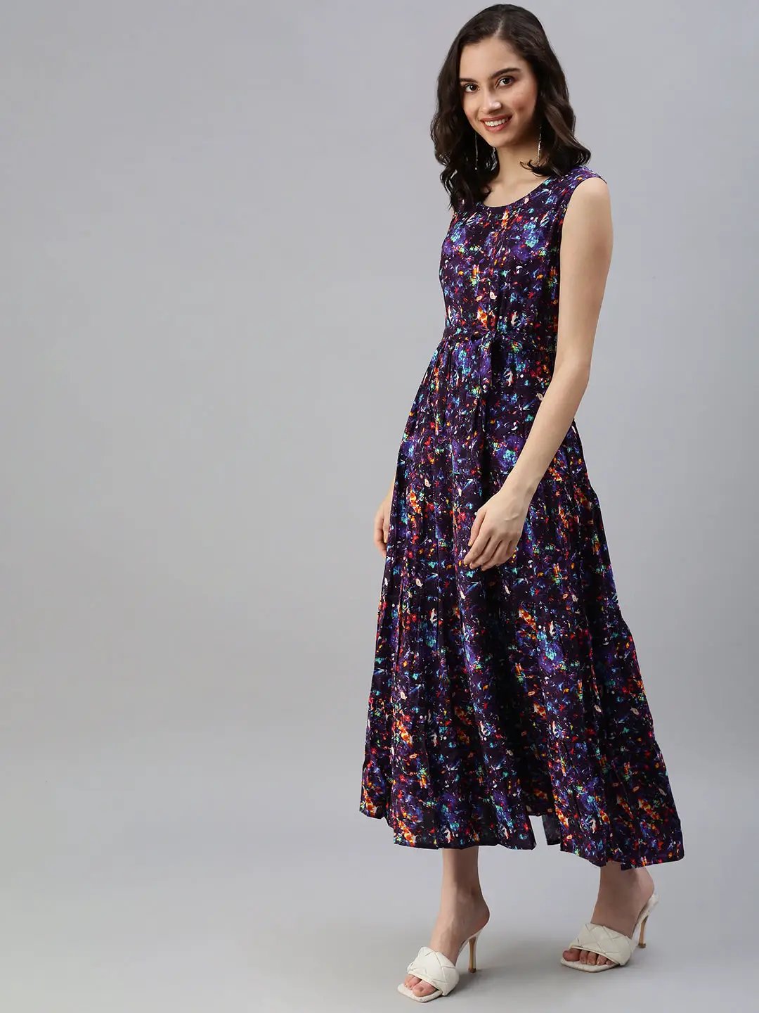 Women's Purple Printed A-Line Dress