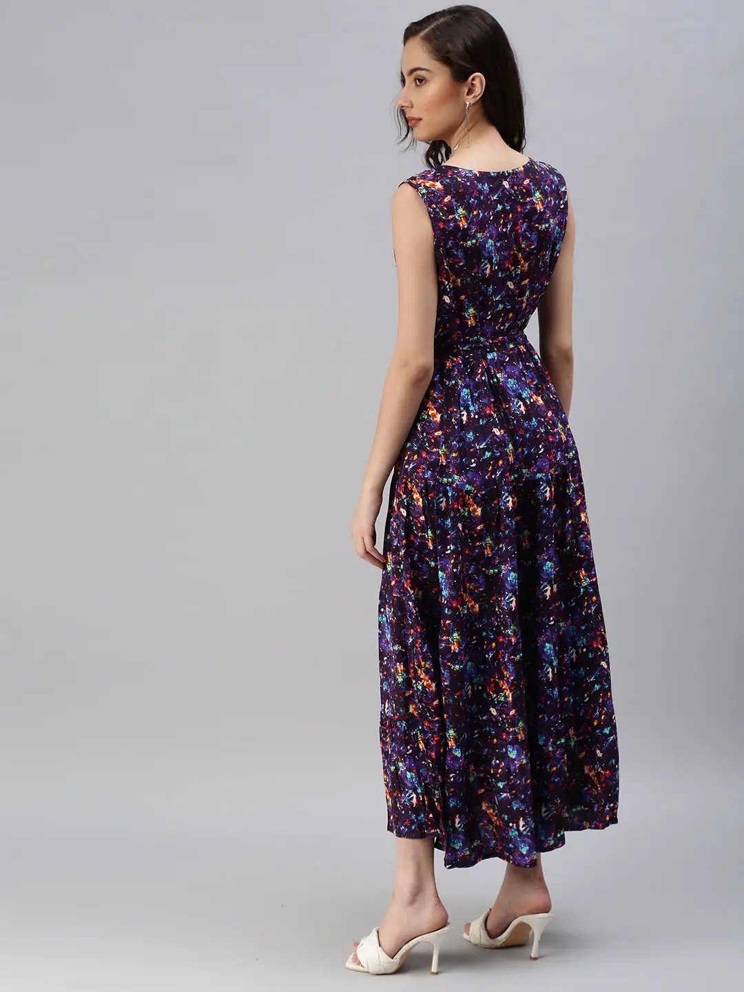 Women's Purple Printed A-Line Dress