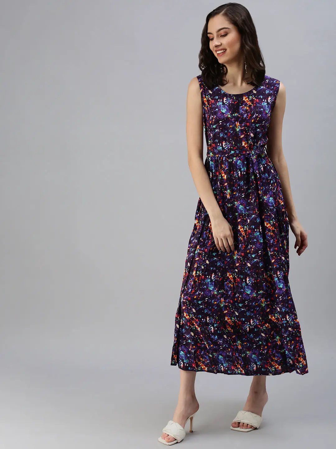 Women's Purple Printed A-Line Dress