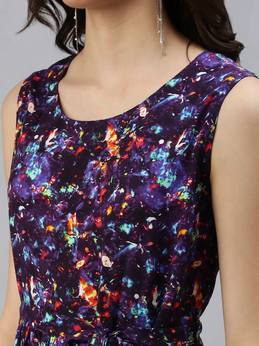 Women's Purple Printed A-Line Dress