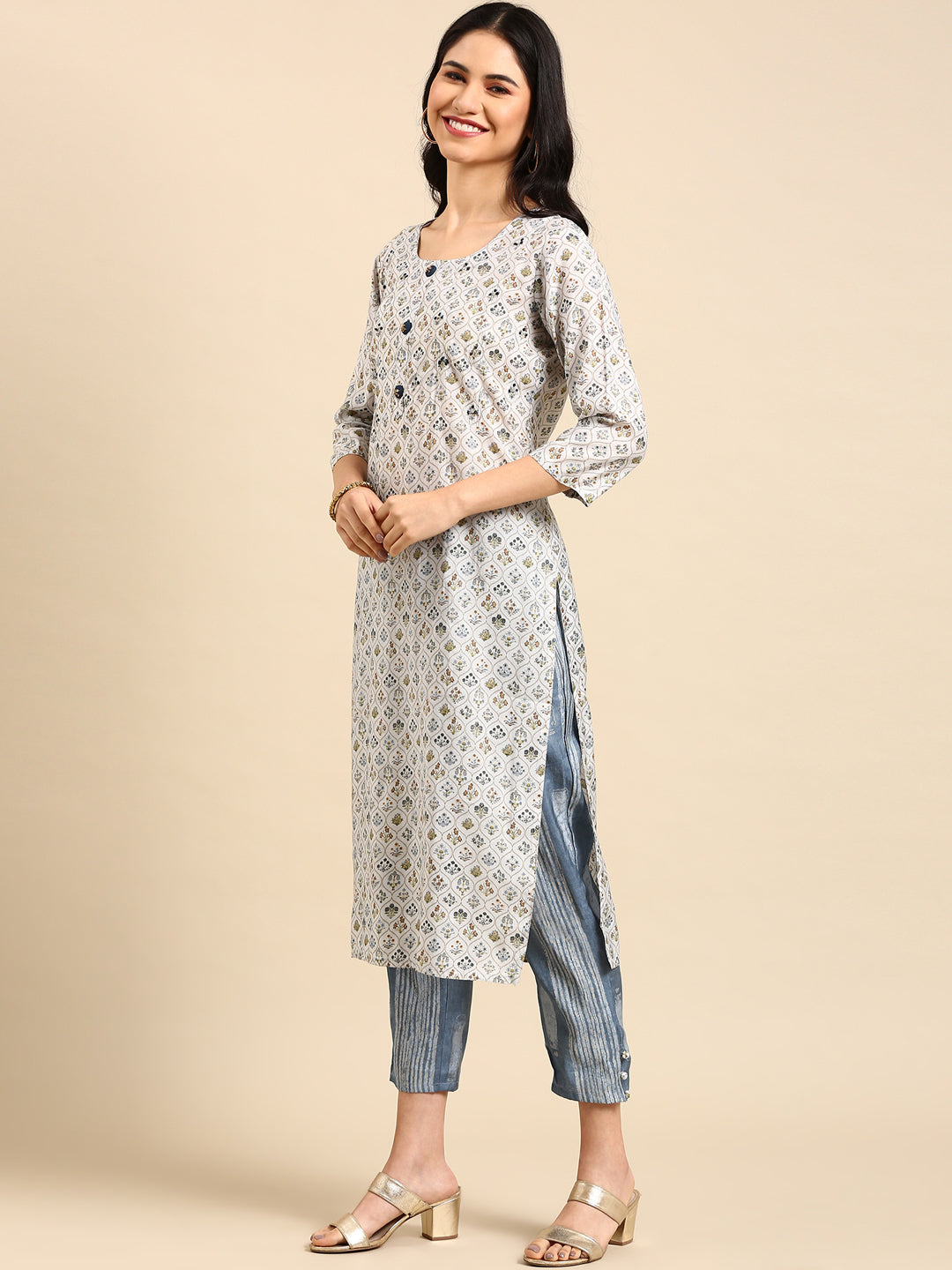 Women's Blue Printed  Kurta Set