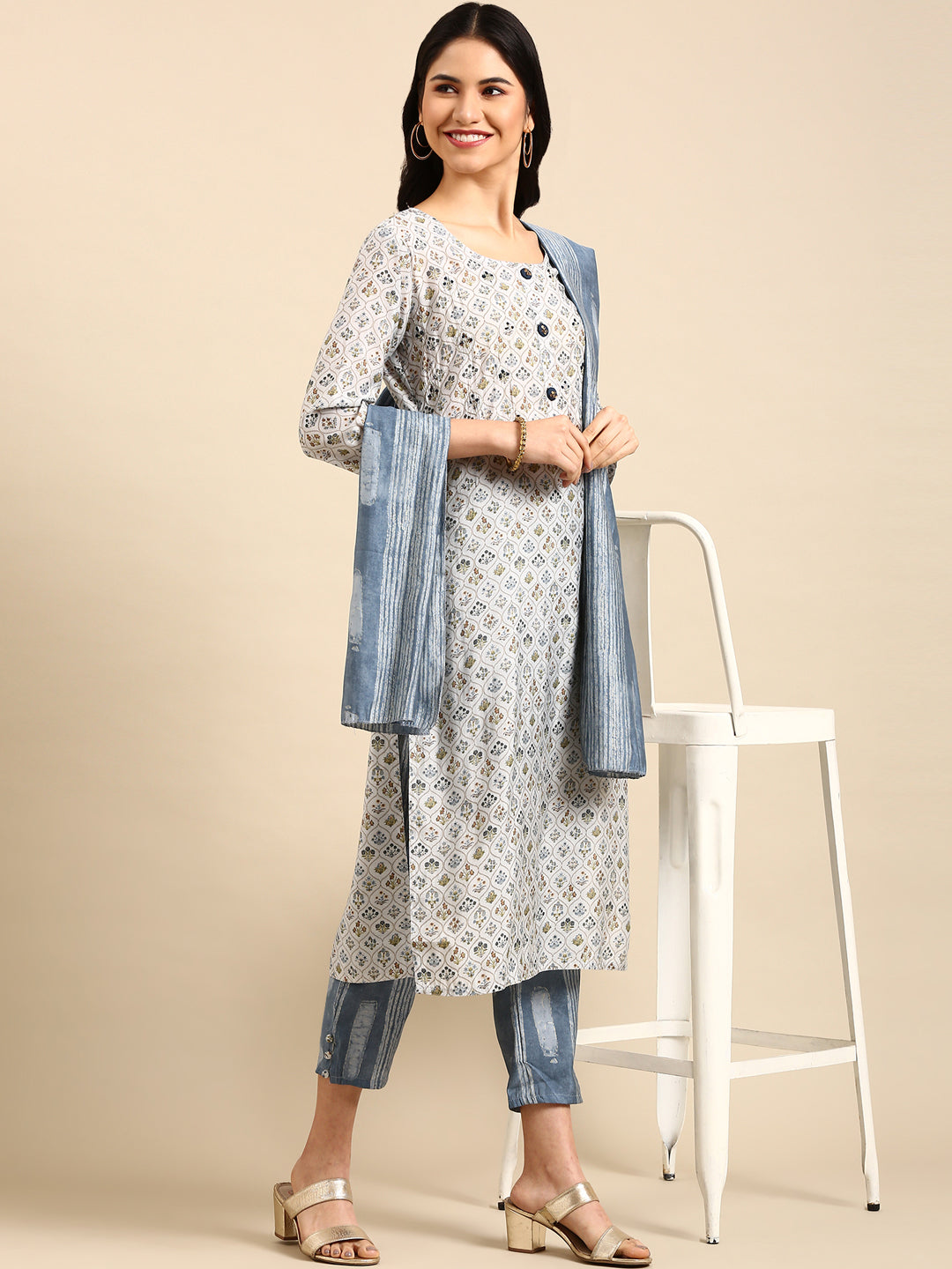 Women's Blue Printed  Kurta Set